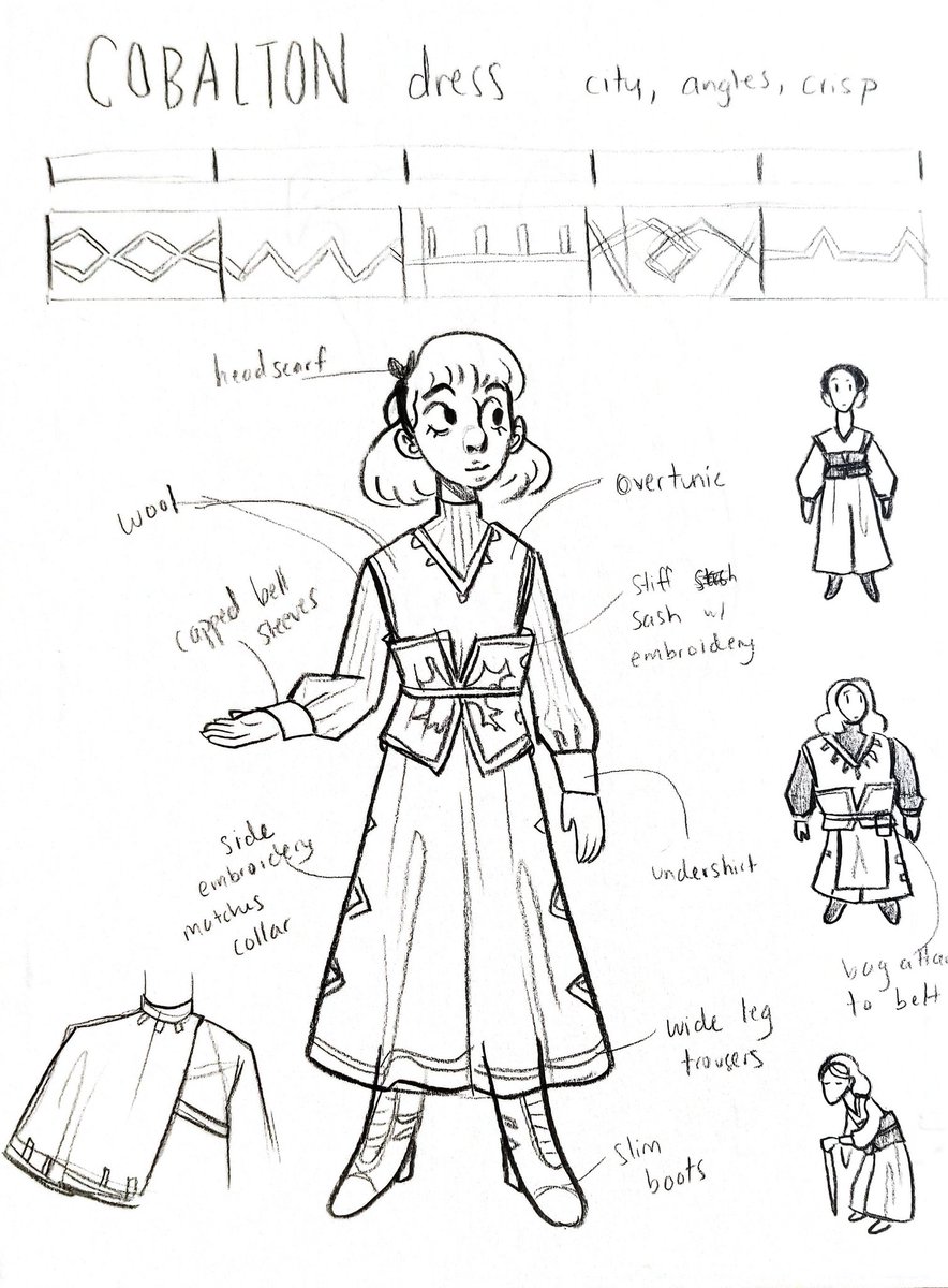 rediscovered a ton of outfit design I did for AAVAN a while back, trying to figure out pattern motifs and little details. 