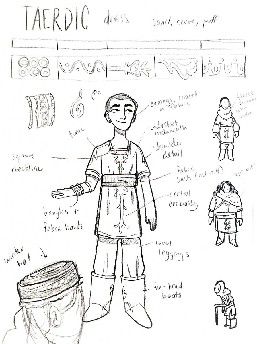 rediscovered a ton of outfit design I did for AAVAN a while back, trying to figure out pattern motifs and little details. 