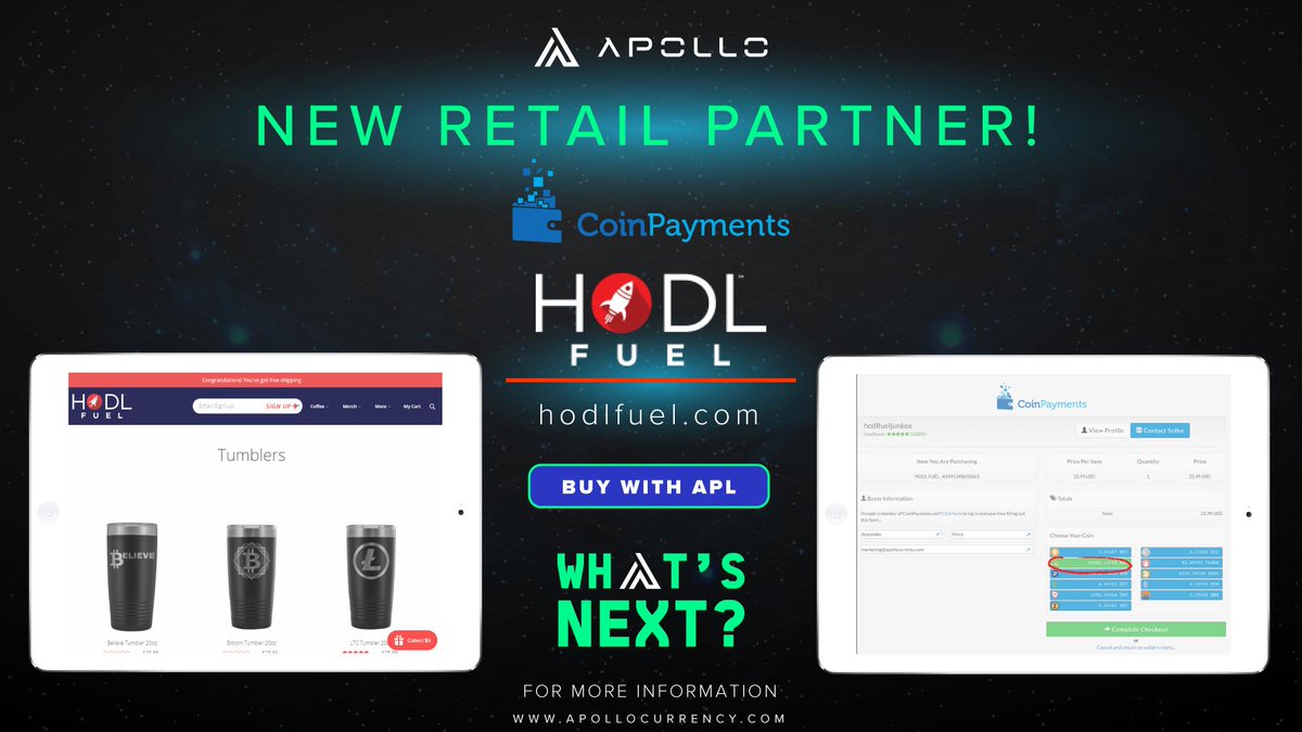 ApolloCurrency's tweet photo. New Retail Partner!
Buy the best coffee, and coffee merchandise in crypto at https://t.co/Upw5hg0YJZ and pay for your purchase with #APL
Thanks to @@HODLFUEL the world is one step closer to #MassAdoption
#apollocurrency #PayWithApollo @CoinPaymentsNET https://t.co/PY6ZU338wk
