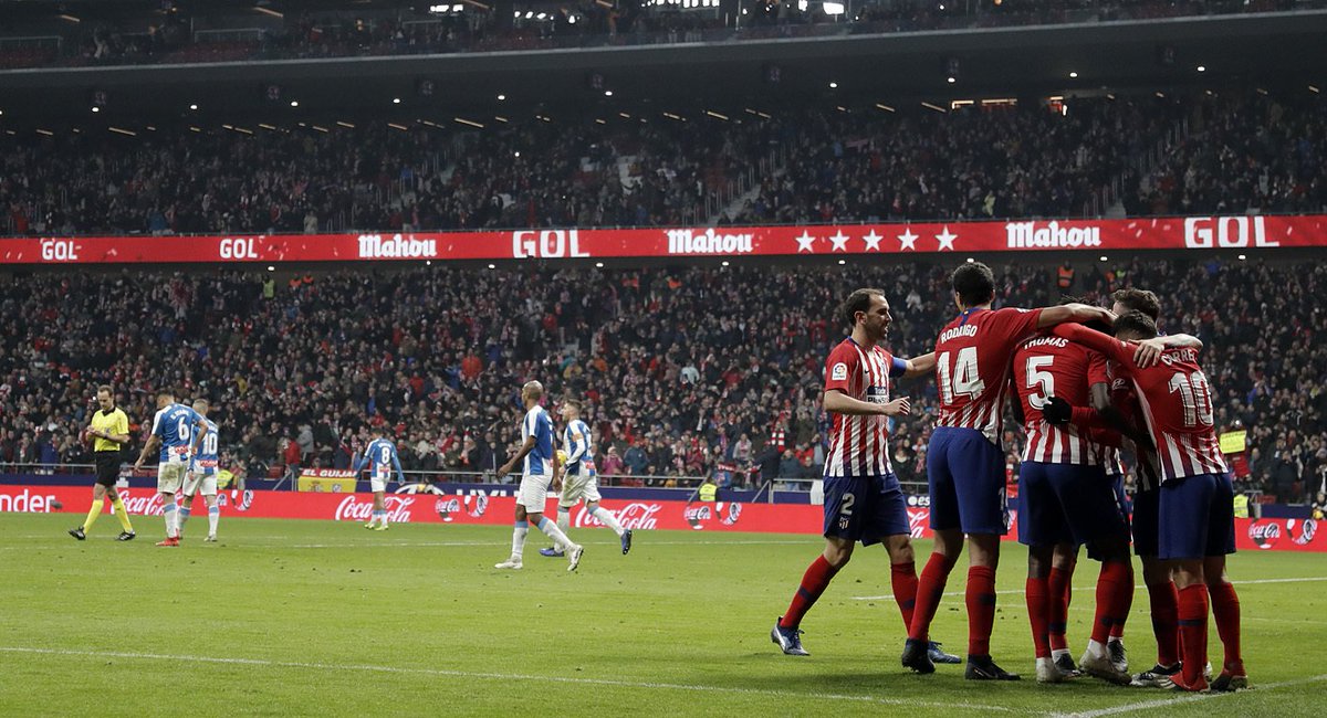 Los jugadores del Atlético festejan un gol ante el Espanyol (Foto: ATM).