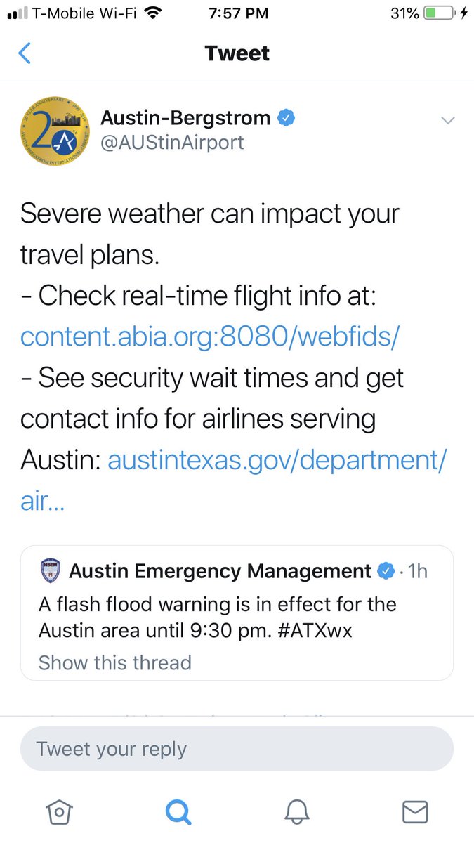 BassamSalem's tweet image. #StrandedInAustin airport after a long week at a conference. I remained optimistic until I realized I kept the bag with extension cords, light bulbs,&amp;amp; other booth materials, and I checked in the bag with all of my clothes, toothbrush/toothpaste, &amp;amp; everything else that matters.