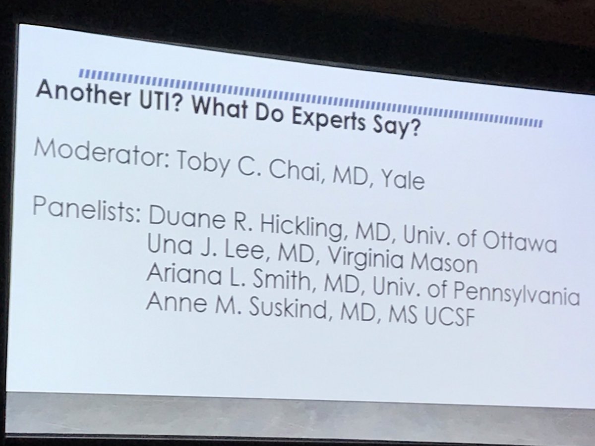 DrSCohen's tweet image. Powerhouse of expertise interpreting challenging #UTI cases being put forth by @chai_toby @Yale_Urology. Dr. Duane Hickling @uOttawaMed, @Dr_UnaLee @VMUrology, Dr. Anne Suskind @UCSFUrology, @arianasmith23 @PennUrology. When to treat/not to treat. That is the ?. #AUA19, #SUFU19