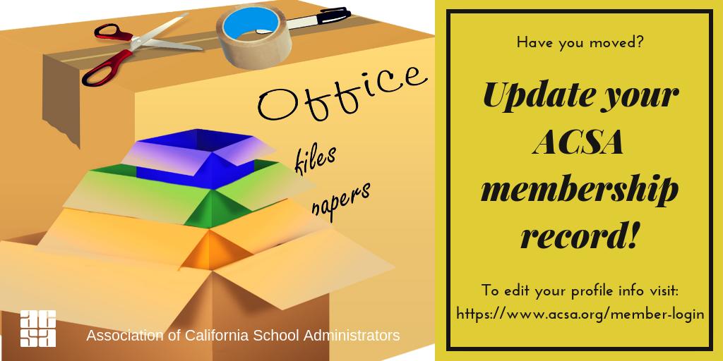 ACSA members: Please let us know if you are changing jobs or moving work locations.  It's easy! You can update your profile online at acsa.org or email us at memberservices@acsa.org #acsaleaders #acsa
