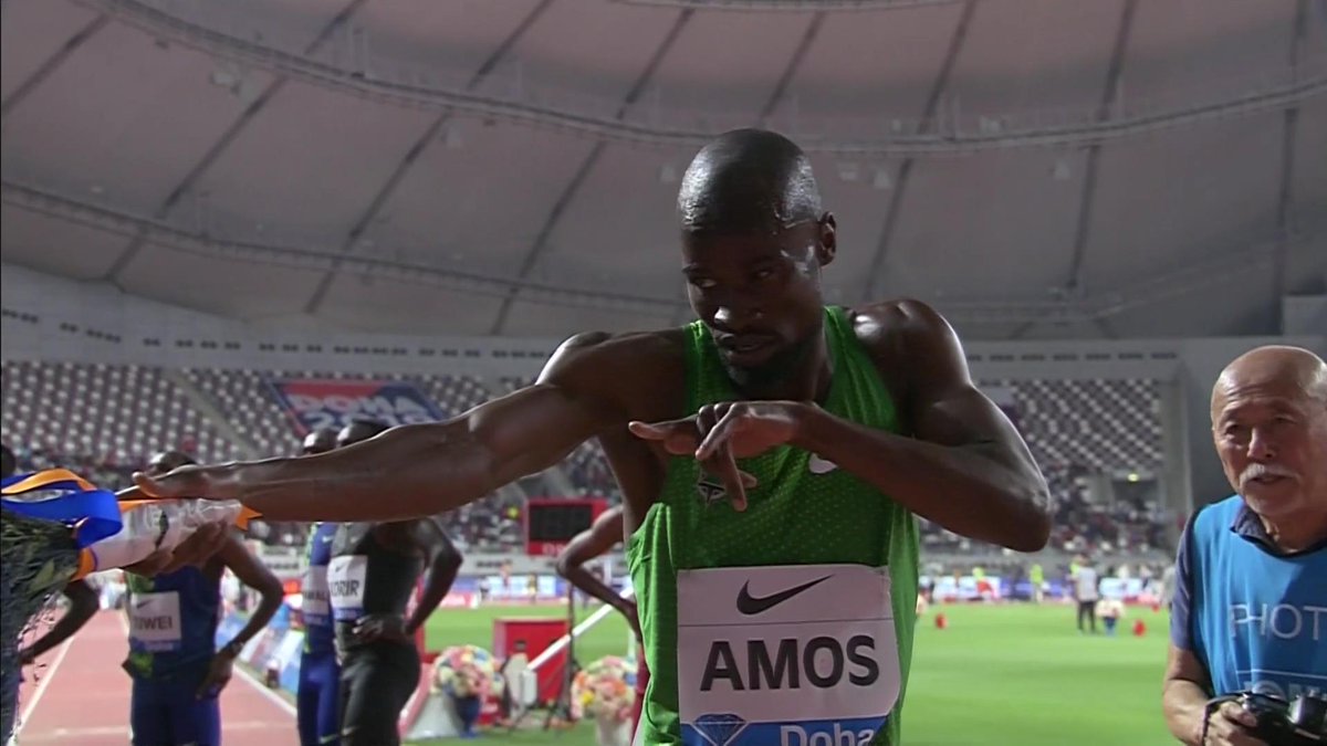 HotnessApparel's tweet photo. @NijelAmos finished in position one (1), clocking a World Lead (WL) time of 1:44.29 at the #IAAF #DiamondLeague race in Doha, Qatar 🇧🇼 https://t.co/tfDFYpX608