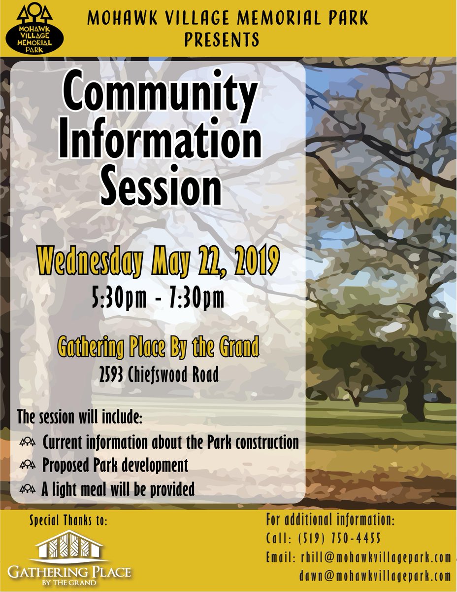 GPbytheGrand's tweet photo. Get updated on the construction of Mohawk Village Memorial Park at their Community Information Session on May 22!
@GPbytheGrand is very excited to be a partner of this event through our #CommunityPartnershipProgram. https://t.co/8IAS2EmxGg