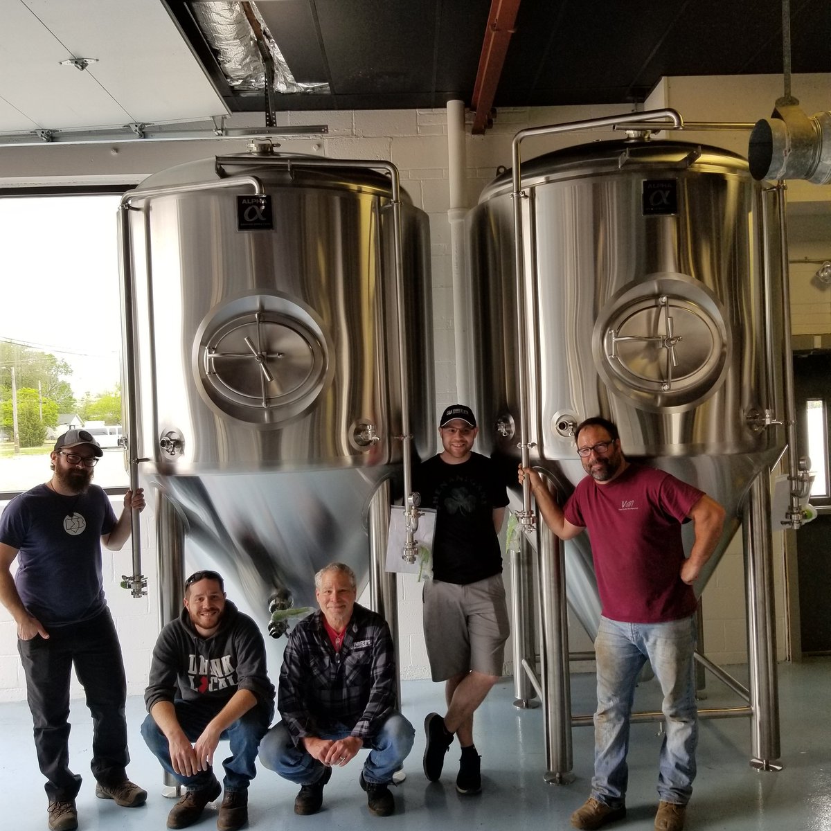 three3sbrew's tweet image. If you've driven down Washington Street and been wondering why there's a big new door on our building, here's the reason! Our friends at Alpha Brewing hooked us up with these new 20bbl  fermenters. What should we fill these bad boys with first?#newtanks #morebeer #beer #njcb