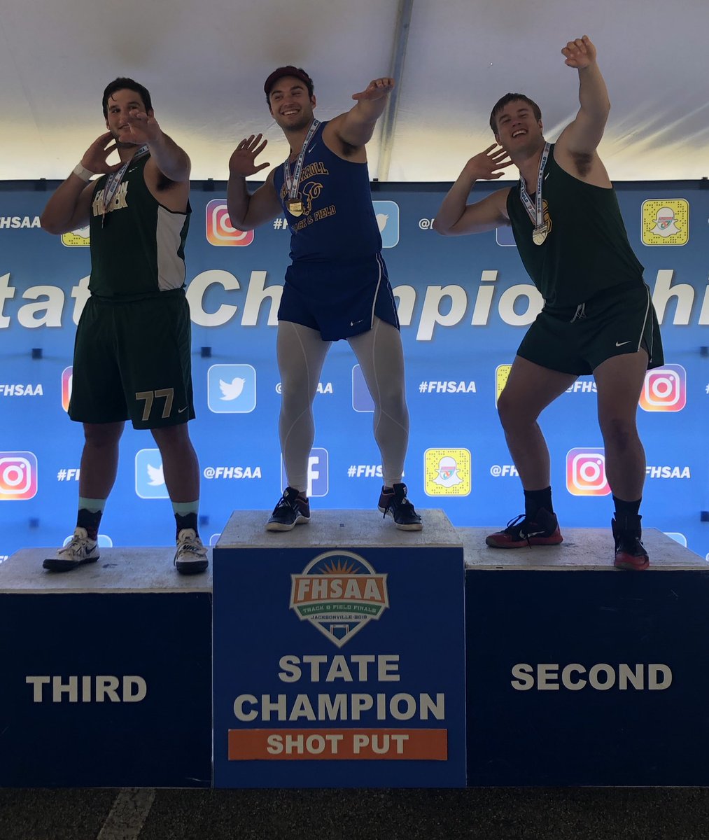 shamekaburdick's tweet photo. Look at the top 3 finishers in the Boys 1A Shotput @FHSAA. #AllSmiles #saintstephens representing a proud 3rd place finish. https://t.co/2iypy4N8Up