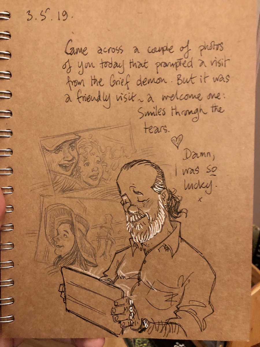 Such complex emotions as I look at the photos - you feel so close and yet so far away. My head has it all sorted but my heart is taking a while to catch up... meanwhile I smile a wistful smile. 💜 #doodleaday #widowerlife