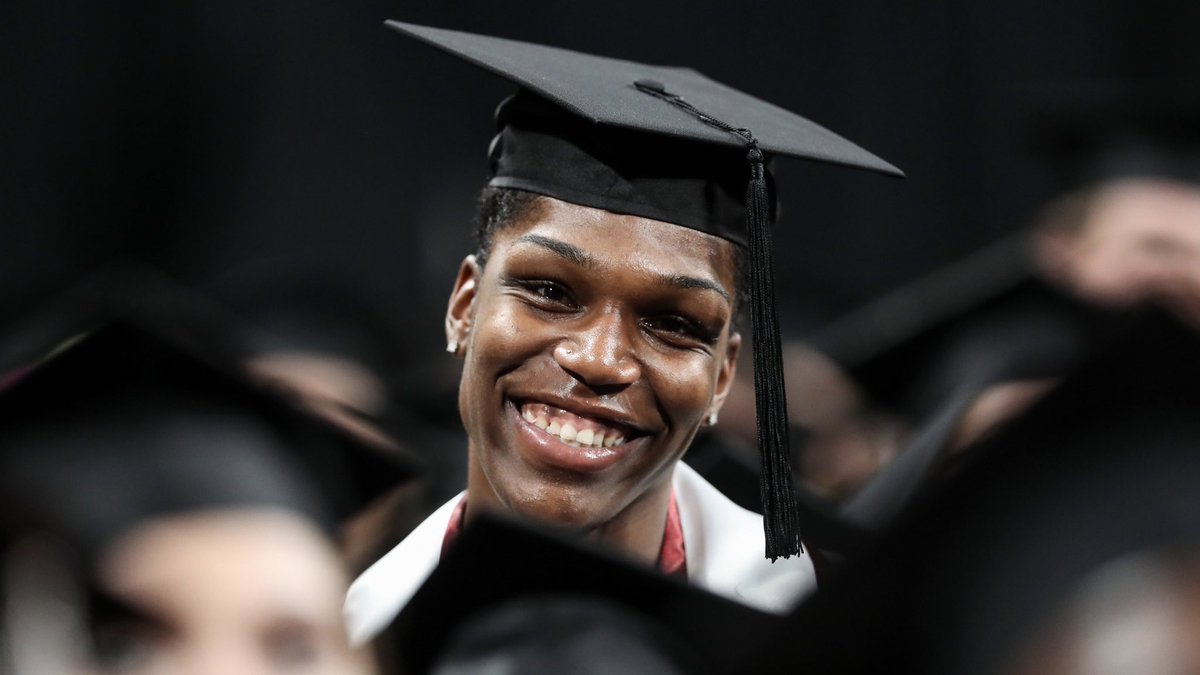 HailStateWBK's tweet photo. Today, @Teaira_15 crossed the graduation stage. Tomorrow, she’ll report for her first WNBA training camp with @IndianaFever. 

She’s a champion. 
A record-smasher. 
Soon-to-be professional athlete. 

Teaira McCowan, B.S.

#HailState🐶 | #ItJustMeansMore https://t.co/lBAJHCQJ2Q
