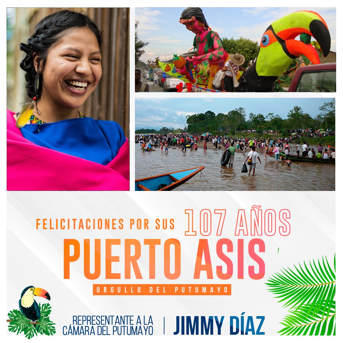 JimmyDiazB's tweet photo. Celebramos los 107 años del Municipio de Puerto Asís, una tierra de hermosos atardeceres, una región de gente cálida y pujante. Puerto Asís, orgullo del Putumayo! 🎉🎂 https://t.co/IVwYmbm0x6