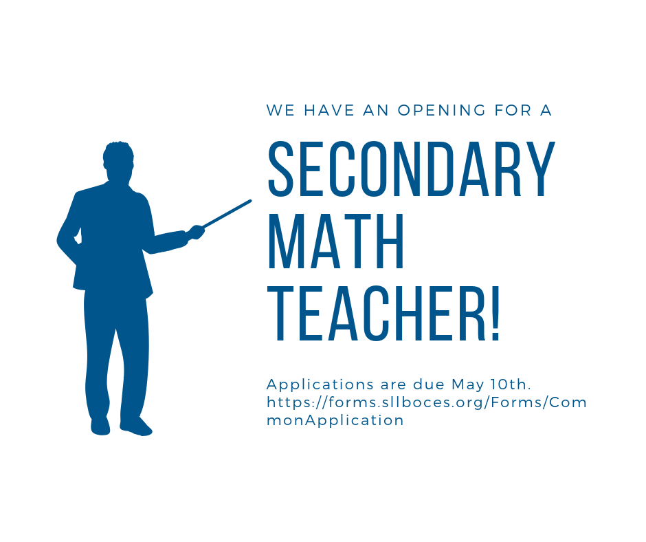 BrasherFallsCSD's tweet photo. We have an opening for a secondary math teacher.
Applications are due May 10th.
https://t.co/7Pgx2i9xN9 https://t.co/gjkPzbTQ62