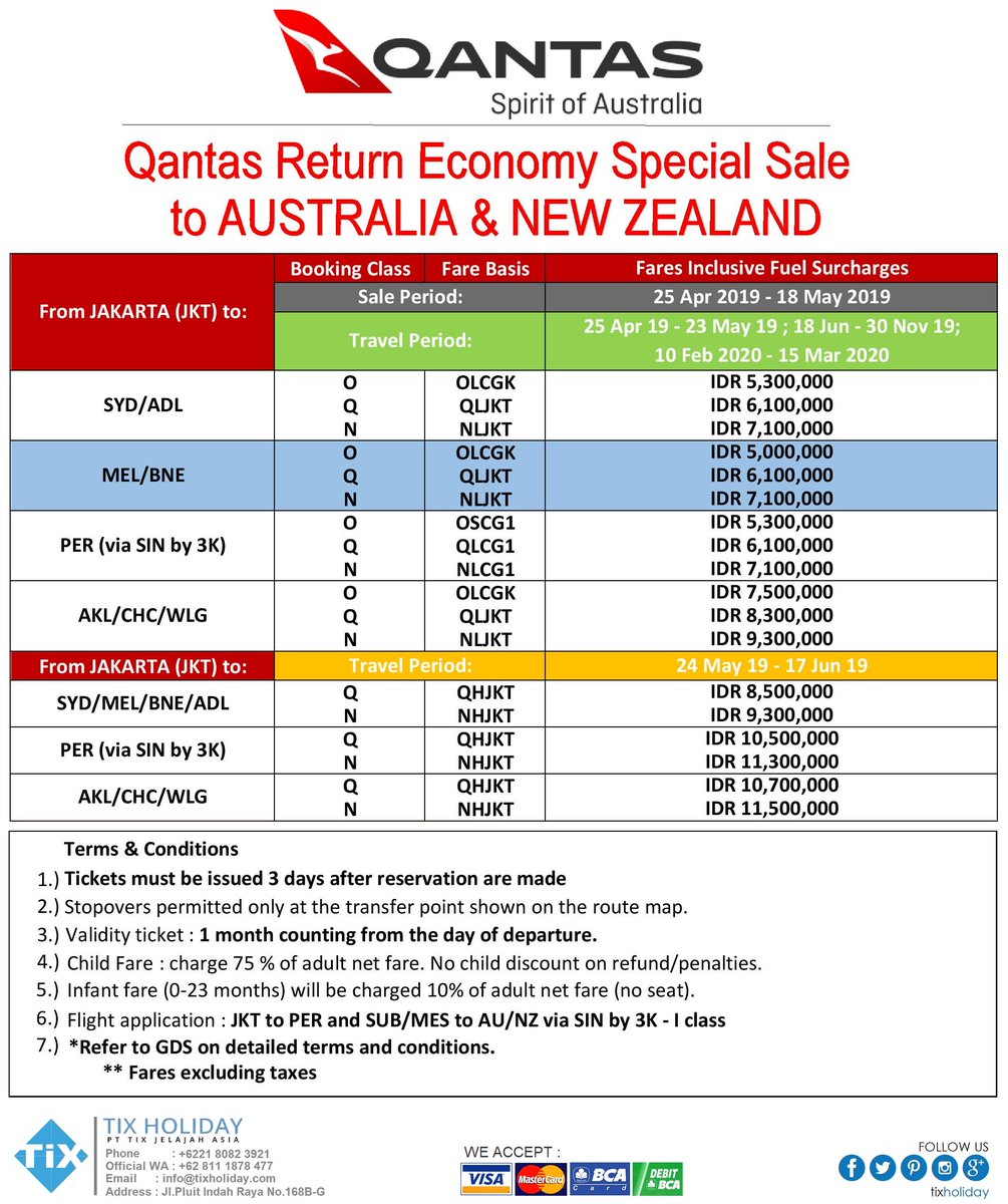 tixholiday's tweet photo. QANTAS - AUSTRALIA SPECIAL SALE 2019
Goes To Australia &amp; New Zealand
Travel Period : 25 APR 2019 - 15 MAR 2020
(021) 8082.3921 / WA 0811.1878.477 (text only)

#qantaspromo2019 #tiketmurahkeaustralia2019 #australiatravelfair  #promotikectnewzealand #promotiketpesawat #tixholiday https://t.co/Xzrs10U2d5