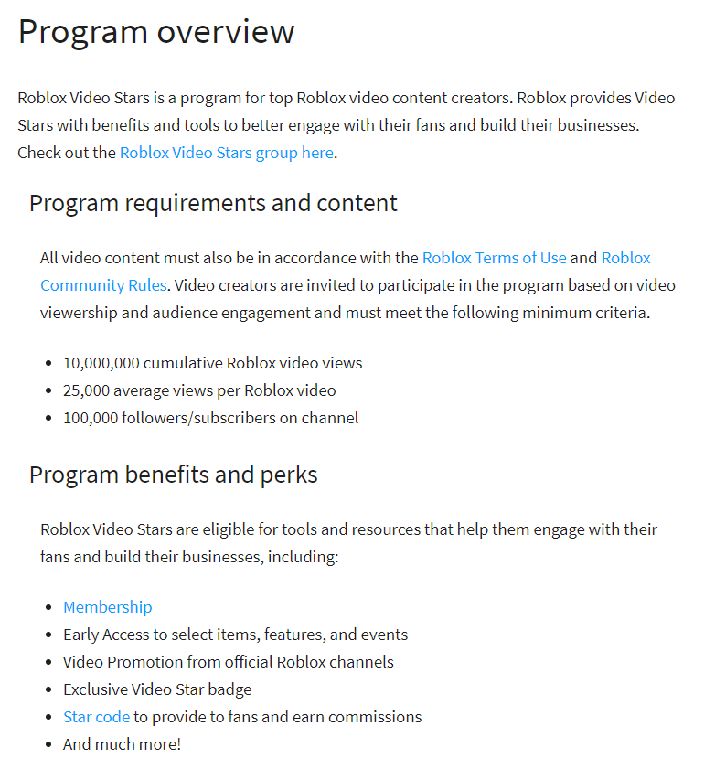 Roblox Video Star Program