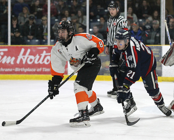 Bradley Golant notches the lone tally in the 1st period as <a href="/lumberjacks2017/">HEARST LUMBERJACKS</a> lead the @CrunchNOJHL 1-0 after 20 minutes in an all-<a href="/NOJHL/">NOJHL</a> semifinal Friday at the #CJHL_DHC in Cochrane. Photo credit: Christian Bender, DHC / <a href="/ojhlimages/">OJHL Images DOP</a>