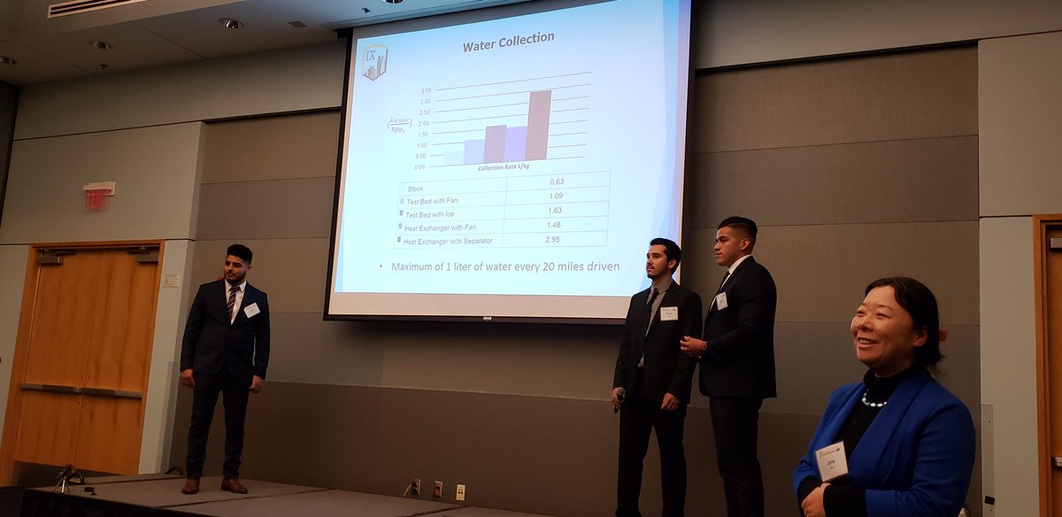 mwdh2o's tweet photo. The @CalStateLA team, supported by a #WorldWaterForum grant, presented at Cal State LA’s Engineering Design Expo. The team worked on water recapture from hydrogen fuel cell vehicles with future applications for emproved vehicle efficiency of trains and buses. #thinkh2o https://t.co/SwF6R3K3MW