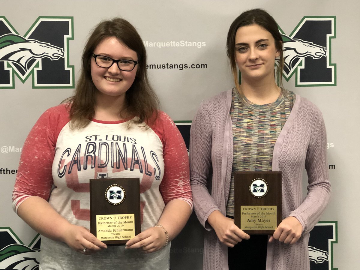 Congrats to our MHS <a href="/CrownTrophySTL/">Crown Trophy</a> March Performers of the Month:  <a href="/mhsmtc/">Marquette Theatre Co</a>’s Amanda Schuermann &amp; Amy Mayer!