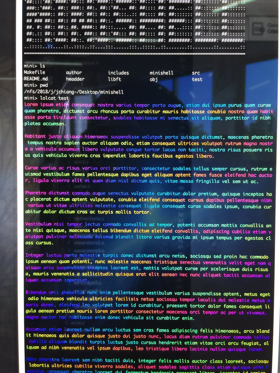 Jeffreycode42's tweet image. Make my minishell work in simple command. Fix all the leak, too. Ready to implement more features to it.
#42project #minishell #rainbow