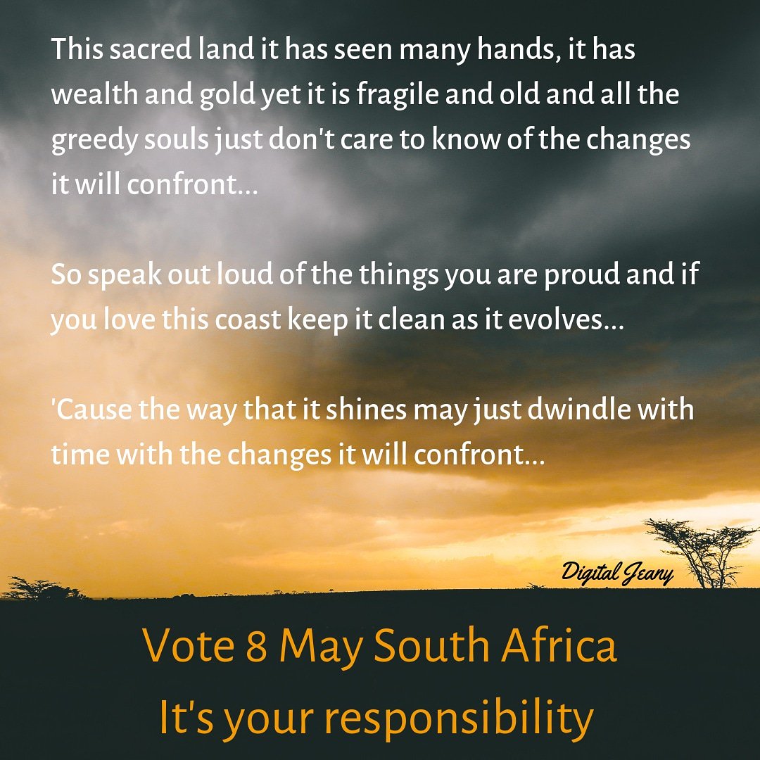 DigitalJeany's tweet photo. #SouthAfrica #vote #itsyourrighttovote #loveyourcountry #speakoutloud  8 May stand together united 🇿🇦
#digitaljeany https://t.co/6Ekh4q8Kgj