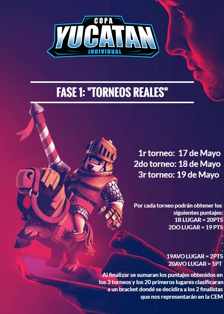 LES PRESENTAMOS LA PRIMERA FASE DE LA COPA YUCATÁN 🏆

RECUERDEN INSCRIBIRSE EN EL SIGUIENTE FORMULARIO: forms.gle/arbFBtWDtK8EjW… LLENANDOLO Y SUBIENDO SU COMPROBANTE DE PAGO

¡Todo lo recaudado ira al Prizepool! 💰