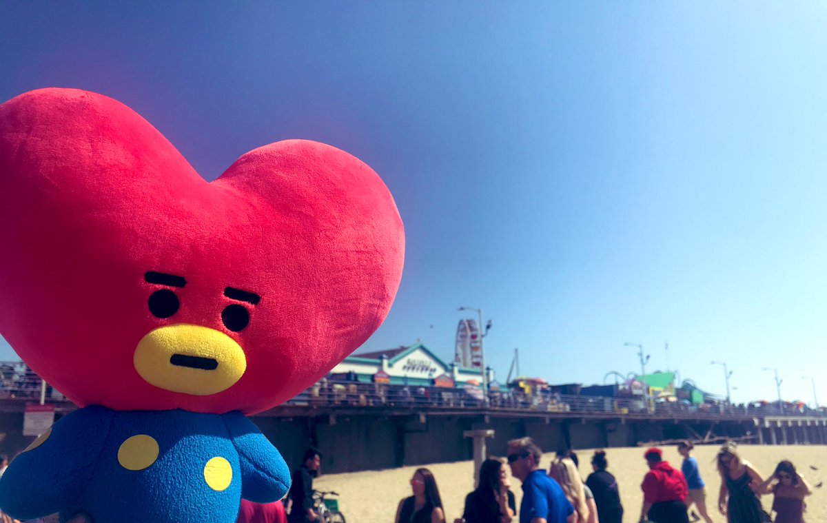 hilarialexander's tweet photo. We took #Tata to Santa Monica, since @BTS_twt went there during the #Wings tour. #BT21 #TataTravels #BTSBurnTheStage https://t.co/cFrEBOdrvR