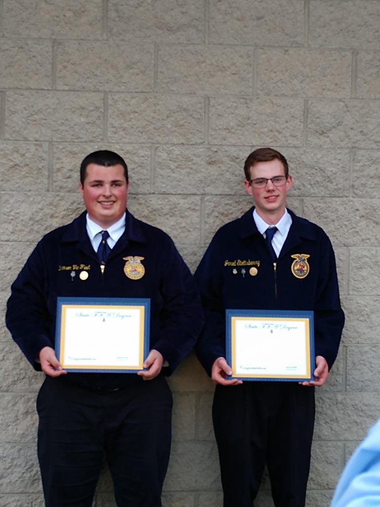 KevinStottsber1's tweet photo. The AG Industry won't be disappointed with these two up and comers. Congrats Jared and Branson on receiving your state FFA degrees tonight in Columbus. https://t.co/9y5nHhApwg