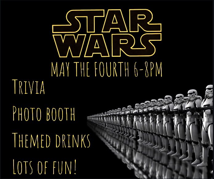 ChaptersOnMain's tweet photo. S T A R   W A R S 
See you tomorrow night! 

#starwars 
#maythefourthbewithyou
#maythefourth 
#starwarstrivia https://t.co/Jig7muq2w7