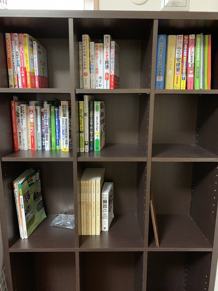 るい 結構大きめの本棚買いました 安いだけに傷つき安いけど整理出来るから良しとしよう ﾉv B 本棚 ニトリ 整理 剥がれ安い お値段以上 組み立て地味に大変