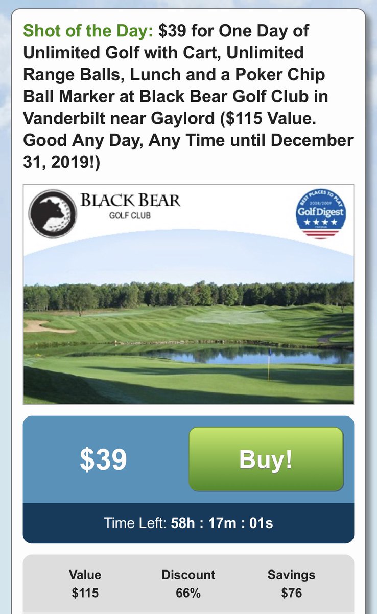 golfblackbear's tweet photo. Get your $39 Play All day vouchers today! @GroupGolferMI https://t.co/MGG4vHW00U