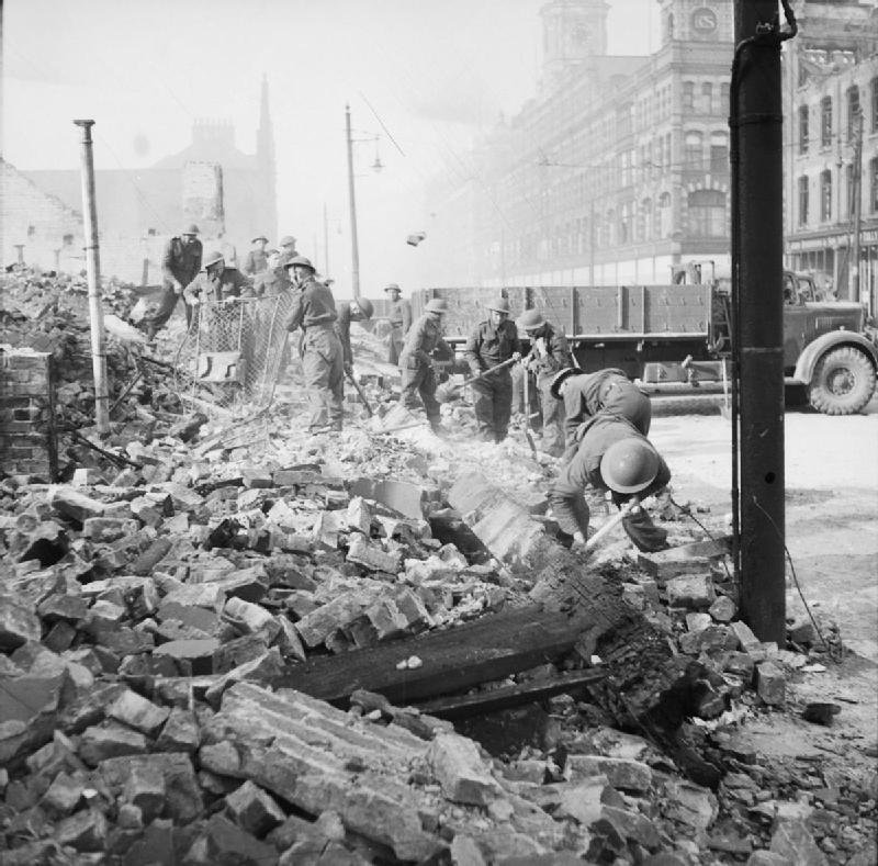  #Otd-morning 5 May 1941: >150 were killed in 3rd night of Belfast Blitz. Incendiary bombs & landmines attached to parachutes predominated in this raid; 'Fire Blitz'. Concentrated on Harbour Estate & Queen's Island. Firemen's water pressure v low. :  @Harland_Wolff1 after bombing