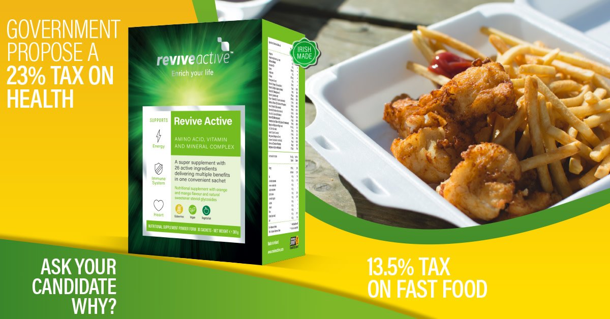 ReviveActive's tweet photo. Say no to 23% tax on health.
23% tax on all health supplements. Vote for candidates that publicly state they are against it.
#StopThisVat https://t.co/y2X1EMD0aT
