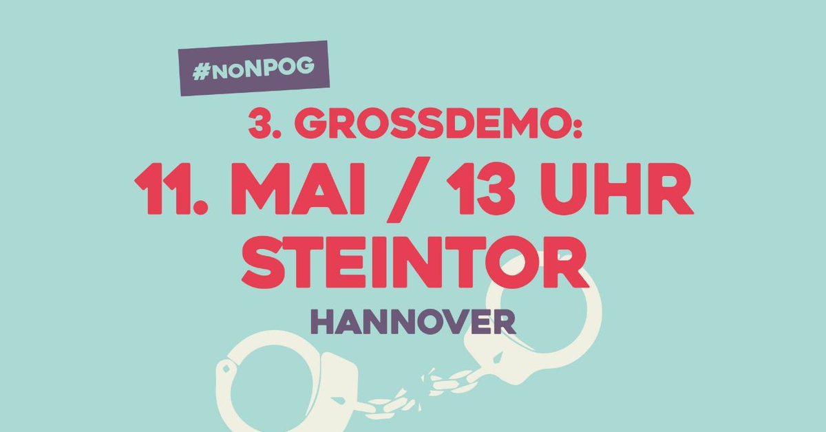 NoPolGNDS's tweet photo. Noch 7x Mal schlafen, dann gehen wir auf die Straße von #Hannover &amp; zeigen die CDU und SPD im Landtag, dass wir das #Polizeigesetz stoppen wollen! ✊

Teilt unsere Veranstaltung, unsere Materialien, die Petition &amp; unsere Botschaft! #noNPOG #H1105 #ltnds

https://t.co/IMtf5srsAD https://t.co/EURdXjA1Oy