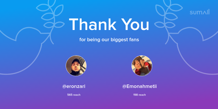 mesataret's tweet photo. Our biggest fans this week: eronzari, Emonahmetii. Thank you! via https://t.co/16c0tg0vlM https://t.co/bXHnneBQkn