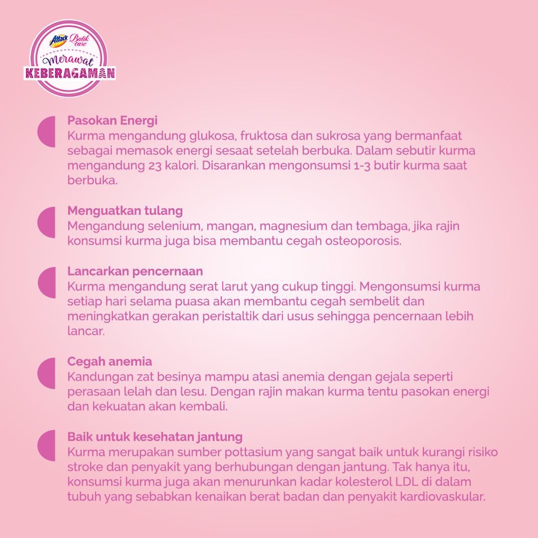solusiibuattack's tweet photo. Smart Mom, bukan tanpa alasan ternyata buah asal Timur Tengah ini sering jadi pilihan berbuka karena memiliki manfaat untuk kesehatan. Dikutip dari food.detik, berikut manfaat konsumsi kurma bagi tubuh kita.
#Solusiibuattack #ManfaatKurma https://t.co/CadHxc6XP2