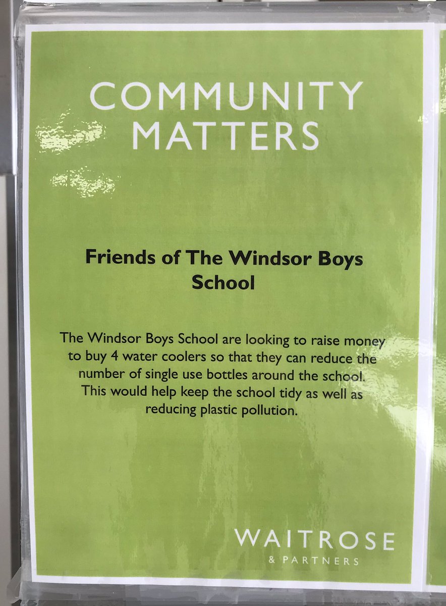 If you are shopping in Windsor today please visit <a href="/waitrose/">Waitrose & Partners</a> and help us by posting your green token into <a href="/friendsoftwbs/">Friends Of TWBS</a> help us reduce plastic thank you 😊#UnoAnimo 
<a href="/TWBS/">The Windsor Boys' School</a> <a href="/twbsmusic/">The Windsor Upper Schools Music Dept.</a> <a href="/WBSBC/">WBSBC</a> <a href="/TWBSGeography/">TWBS Geography</a> <a href="/TWBSAlumni/">Windsor Boys' Alumni</a> <a href="/RBWM/">RBWM</a> <a href="/AdamAfriyie/">Adam Afriyie</a> @PlasFreeWindsor