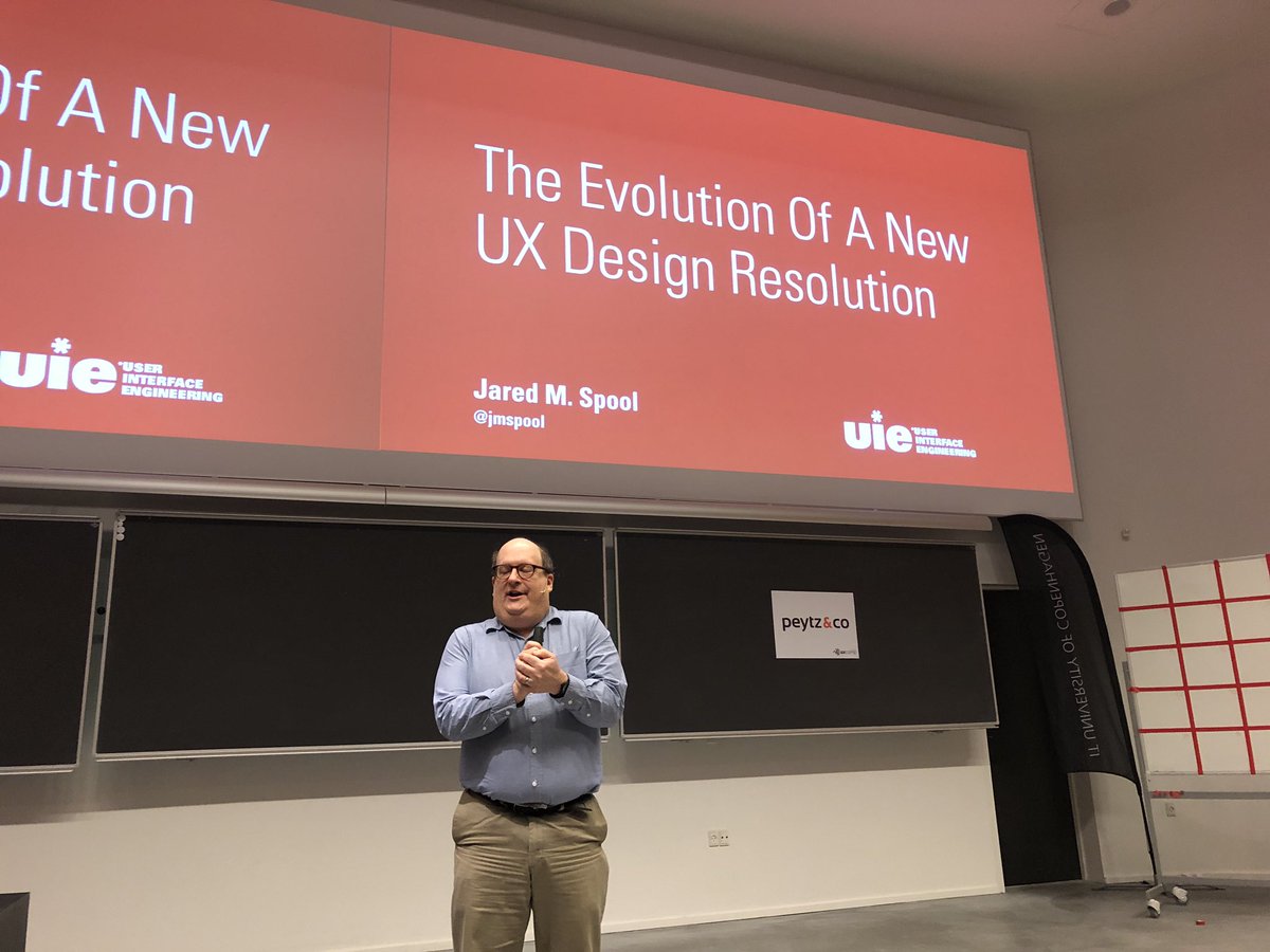 Welcome to the 2nd day at #UXCampCPH. <a href="/jmspool/">Jared Spool</a> just started his presentation! #uxcph #uxdesign