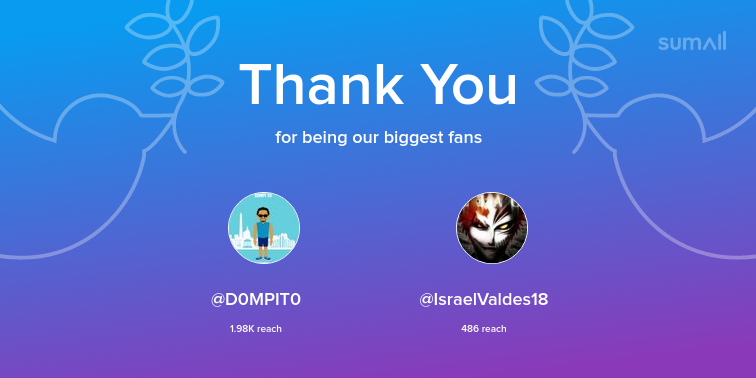 debbie_hall72's tweet photo. Our biggest fans this week: D0MPIT0, IsraelValdes18. Thank you! via https://t.co/eiSbjmrR51 https://t.co/SLDGe3IqJk