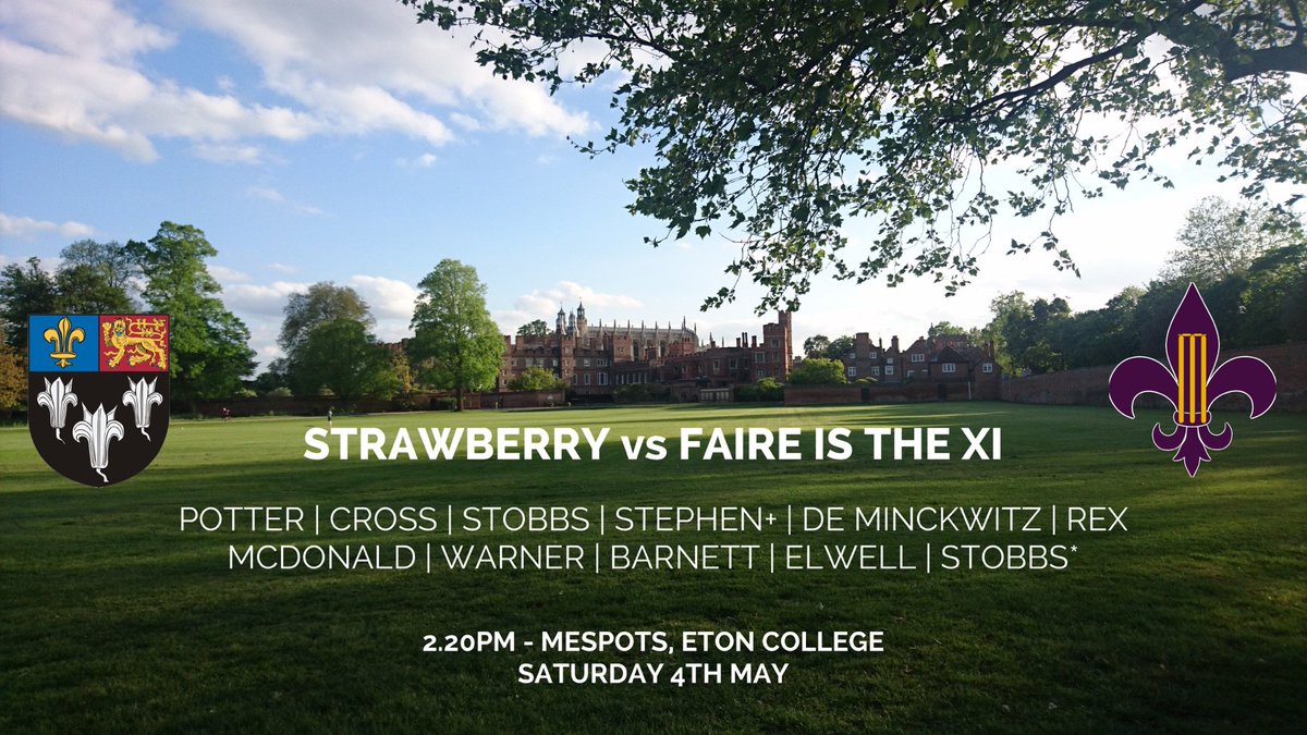 Faire travel to Eton today to take on the might of Strawberry in a T20. In 2015 <a href="/stobbs_chris/">Chris Stobbs</a> scored a rapid 104. Will @18HalfMarathons match that on debut? #nopressure