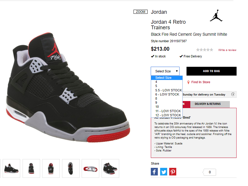 jordan 4 bred restock