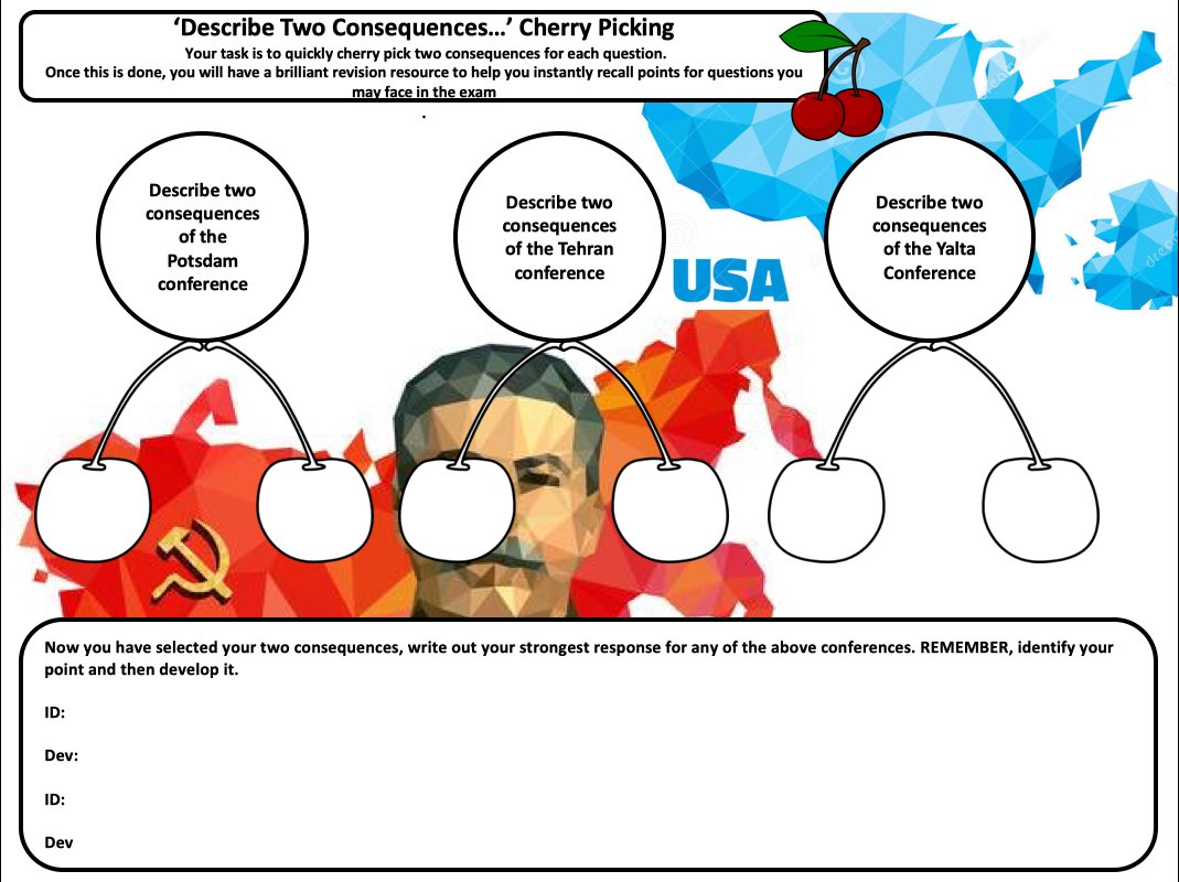 Year 11 will be signing off next week with some quickfire cherry picking. Crucial for them to understand the importance of pace and detail with 4 mark questions and move on. Perfect practice for year 10 as well. One of my favourites. 🍒💡✅ #historyteacher