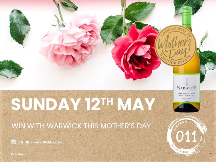 Buy a bottle of Warwick Wine in store &amp; stand a chance to win a Mother's Day Lunch VALUED AT R500 &amp; a Warwick Wine Hamper.

Winners will be announced Wednesday 8th May.
.
.
#mothersday #foodie #competition #lunch #joburg