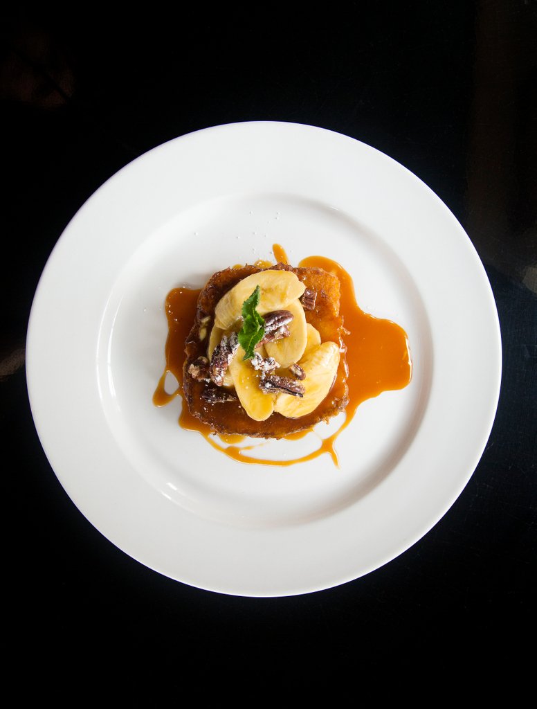 This is our Brioche Eggy Bread - with banana, pecans &amp; salted caramel. A hugely popular dish on our brunch menu - served up Saturday &amp; Sunday from 11am-4pm ✨