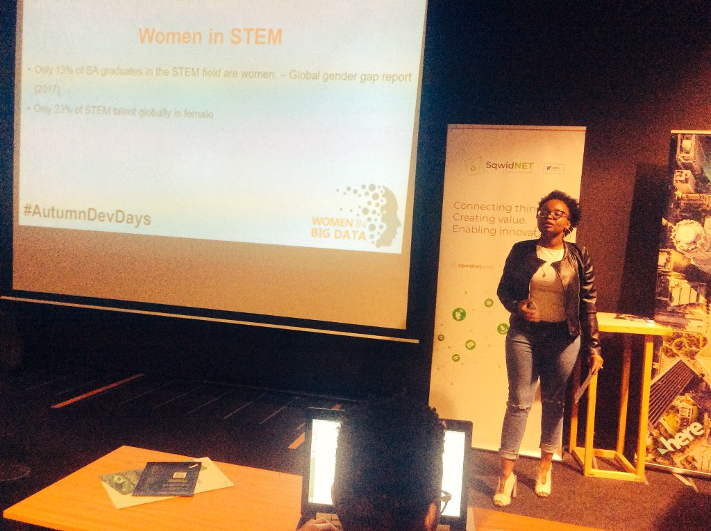 TiyaniTee's tweet photo. Keneilwe Mafatshe says that as women, βwe need to be more visible in these things (ICT platforms)β.
#AutumnDevDays #SADataMotion @Geekulcha @maps_za @SqwidNet https://t.co/RzS6JlFyZC