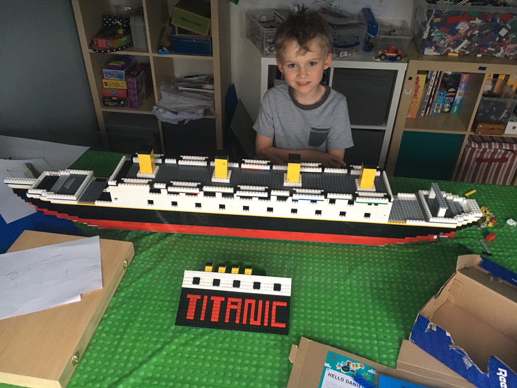 graysheardown's tweet photo. Last bank holiday my boy, danny (Age 6) built this lego titanic on his own! We have just been to buy more lego as he is going bigger this time ๐ #futurelegomater #legofreestyle @matthew__ashton @Melvinodoom https://t.co/EwvRBJeOMz