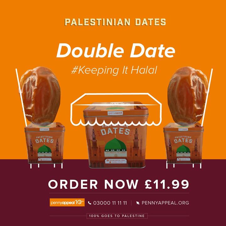 pennyappeal's tweet image. Looking for a fantastic halal date? Look no more!

Our delicious Medjoul dates come in beautiful tins for just £11.99 each, and help Palestinians in need. What's not to love?

Order yours here: pennyappeal.org/two-s or call 03000 11 11 11.

#keepingithalal #halaldating