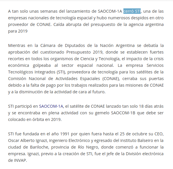 DefLaCienArg's tweet photo. ⛔️El recorte presupuestario en #CONAE y la paralización de proyectos no son gratis: perdemos capacidades, dilapidamos oportunidades y DESTRUIMOS TRABAJO. Ya cerró STI, tras 28 años de trabajo junto a INVAP, y @ascentio_tech despidió parte de su personal.
👉https://t.co/yZBweQVArQ https://t.co/4vn2asVmPt