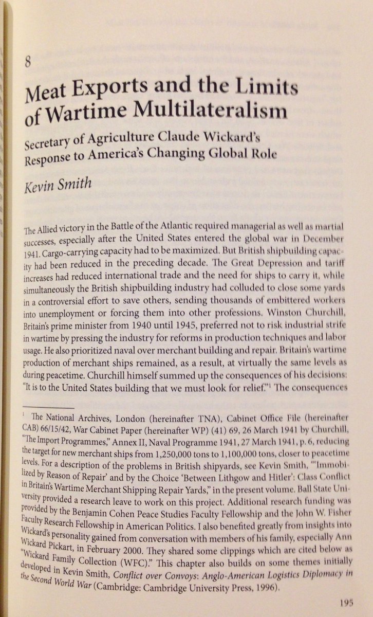 Chapter 8 is Kevin Smith’s second contribution on domestic factors – this is about US politics, meat and the transportation of meat. Important stuff and illustrates that the conduct of the Atlantic campaign was influenced by factors well beyond the Atlantic itself.