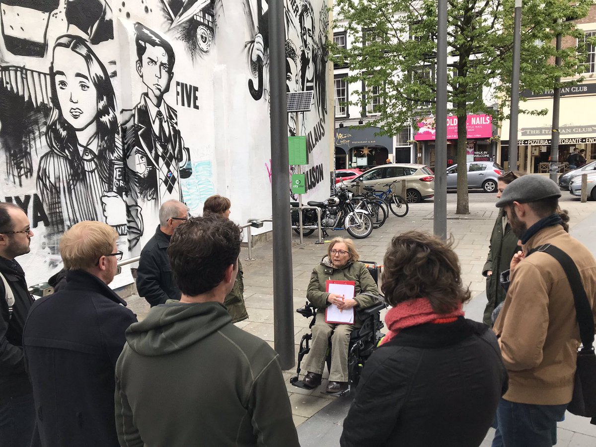 Kim_C_Power's tweet photo. Our second Janes Walk was with Pam Thomas, local councillor, who talked about accessibility issues in the Ropewalks. Pam raised the importance of clutter free streets and pavements and ramped access. #janeswalklpool #arupCE https://t.co/j1KcP9xIBC