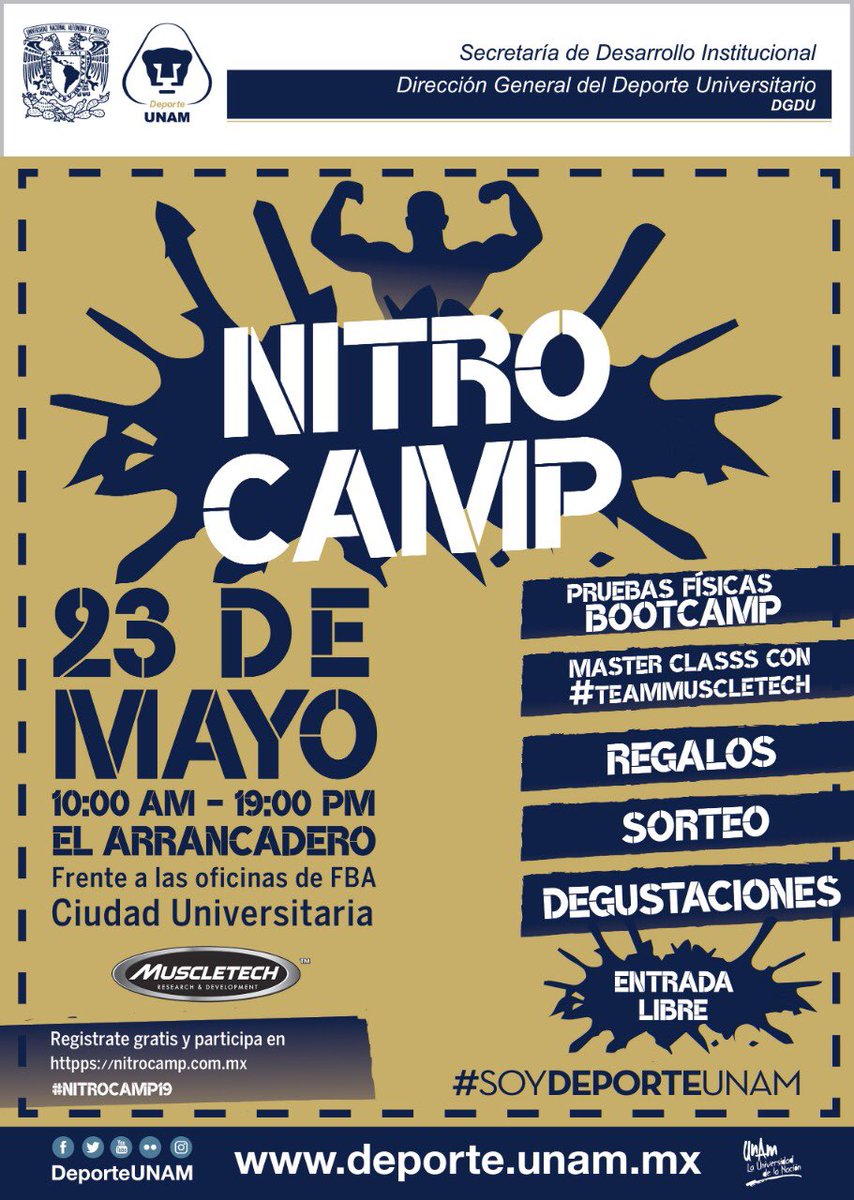 DeporteUNAM's tweet photo. #Entérate Nitro Camp 💪🏼😎
Regístrate gratis y participa #nitrocamp
#SoyDeporteUNAM https://t.co/6IAo9z92Zp