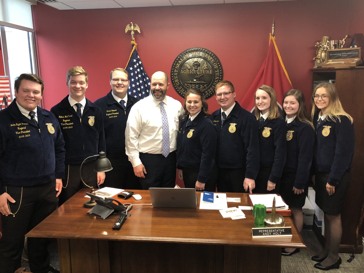 Absolutely amazing week with the <a href="/tnffa/">Tennessee FFA</a> State Officers interacting with industry leaders, legislators and governmental officials. Thanks to <a href="/TNFFAFoundation/">Tennessee FFA Foundation</a>, <a href="/TNFarmBureau/">Tennessee Farm Bureau Federation</a> , <a href="/AndyHolt4TN/">Andy Holt</a>, <a href="/TNAgriculture/">TN Dept. of Ag</a>, and <a href="/TNAgCommish/">Andy Holt, Ag Commissioner for TN</a> for taking the time to help develop these young leaders.