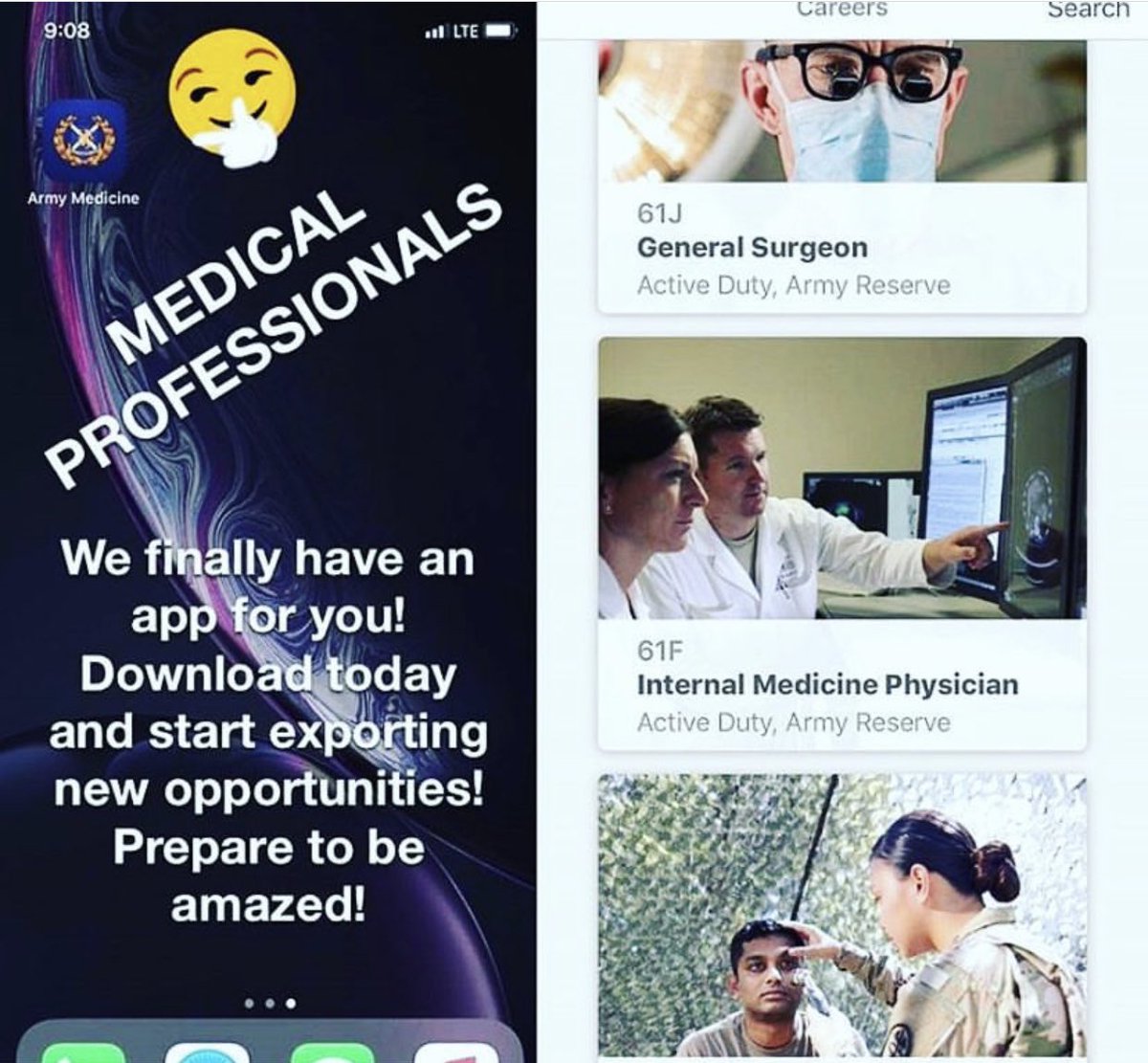300mmrc's tweet photo. The Army medicine recruiting application is now available for download on IOS and Android. Search Army Medicine in your App Store and download now!! #DoctorJobs #doctorsneeded #applyhere @usarec @3_MRB_USAREC @MRBCSM @MRB_CDR @USAREC_CG @MayoClinic @HennepinHC https://t.co/SmEgrvSzTO
